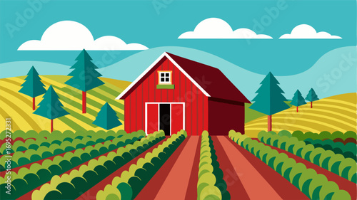 A traditional red barn standing tall amidst the rows of grapevines a symbol of the hard work and dedication that goes into producing highquality wine.