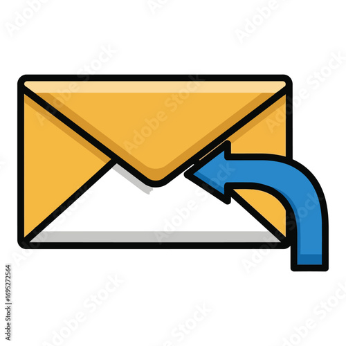 Art of yellow envelope with a curved arrow indicating a reply or sent message, isolated on white background