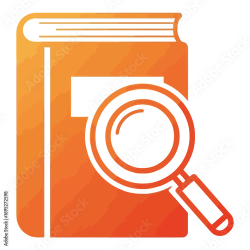 Art of a book with a magnifying glass over it, representing research, study, and the search for knowledge and information
