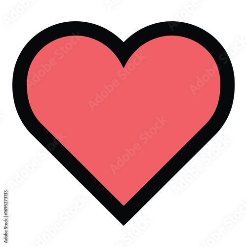 Art of simple red heart icon with black outline isolated on white background for love and emotion