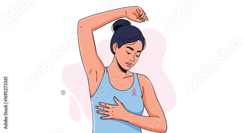 Woman Performing a Breast Self-Examination for Breast Cancer Awareness