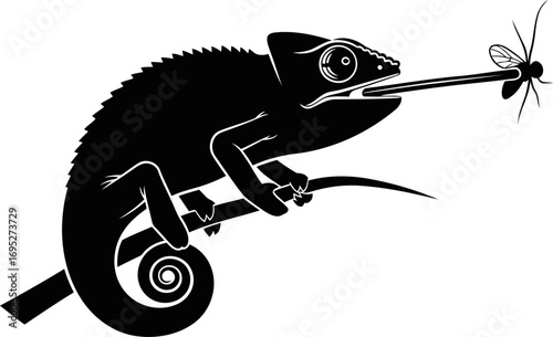 chameleons precise strike silhouette of a patient hunter, swift capture, and the thrilling hunt, isolated on transparent background