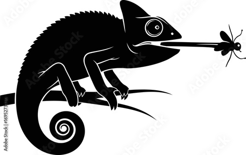 chameleons precision strike a black silhouette of natures stealth hunter, isolated on transparent background