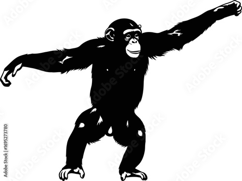 chimpanzee silhouette icon of primate power, agile strength, and intelligent gesture, isolated on transparent background