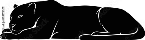 majestic black panther silhouette serene rest, powerful predator, icon, isolated on transparent background