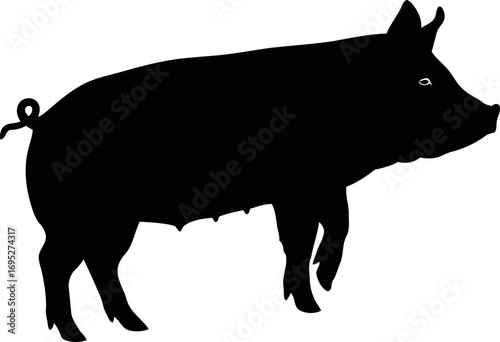 majestic black pig silhouette farmland majesty, elegant art, rural icon, isolated on transparent background