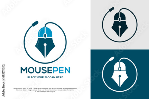 A creative logo design combining a computer mouse and a pen nib, perfect for digital design studios, graphic agencies, or software companies. Modern vector art.