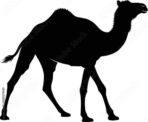 majestic camel silhouette a desert journey, graceful stride, timeless icon of the sahara, isolated on transparent background