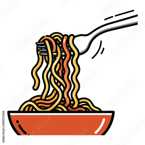 Art of delicious noodles being lifted from a bowl with a fork, ready to be eaten