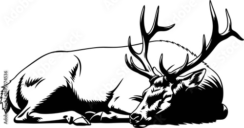 majestic elk silhouette tranquil forest majesty, peaceful rest, serene wilderness emblem, isolated on transparent background