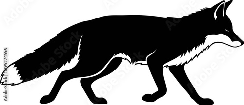 majestic fox silhouette a night hunters stealth, cunning, and silent prowl in the dark forest, isolated on transparent background