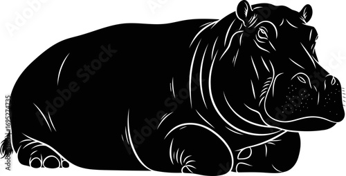 majestic hippo silhouette icon of serene majesty, tranquil power, and untamed grace, isolated on transparent background