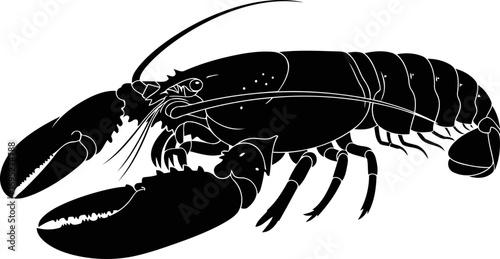 majestic lobster silhouette oceans dark knight, nautical art, powerful seafood design, isolated on transparent background