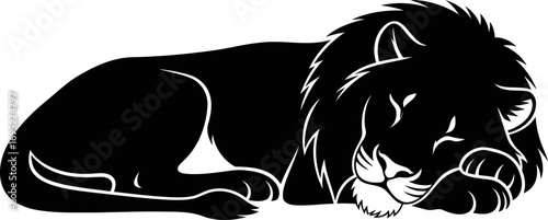 majestic lions slumber a silhouette of peaceful power and regal rest, isolated on transparent background