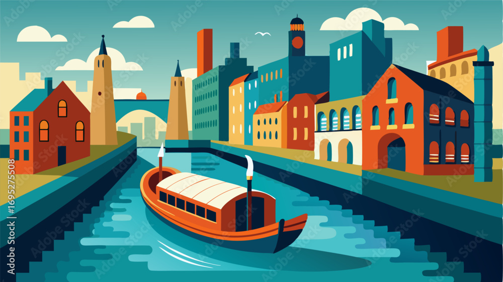 Fototapeta premium Cruise through the heart of the city on a canal boat passing by centuriesold warehouses and warehousesturnedgalleries.