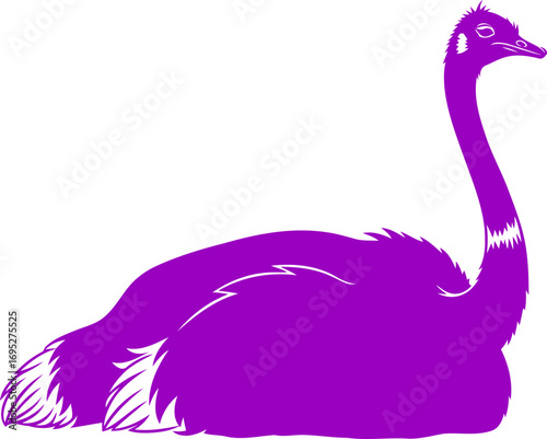 majestic purple ostrich silhouette serene avian , elegant flightless bird, graceful posture, isolated on transparent background