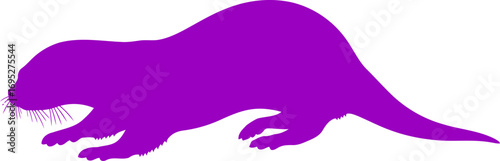 majestic purple otter silhouette icon of graceful aquatic stealth and silent prowl, isolated on transparent background