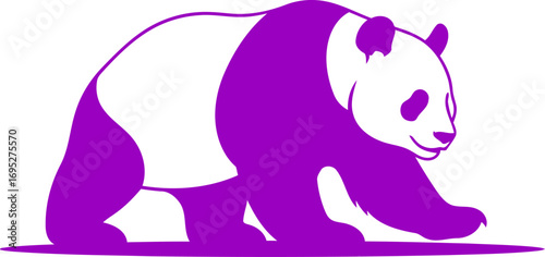 majestic purple panda silhouette peaceful stroll, serene nature, endearing wildlife art, isolated on transparent background
