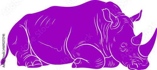 majestic purple rhino silhouette icon of serene strength, african majesty, and untamed power, isolated on transparent background