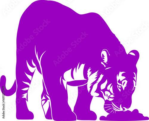 majestic purple tiger silhouette a graphic of primal instincts and silent power, isolated on transparent background