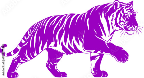 majestic purple tiger silhouette a icon of powerful grace and untamed beauty, isolated on transparent background