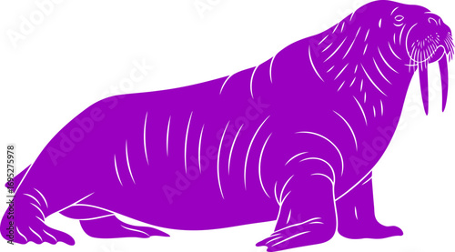 majestic purple walrus silhouette arctic majesty, symbol of gentle strength and oceans calm, isolated on transparent background