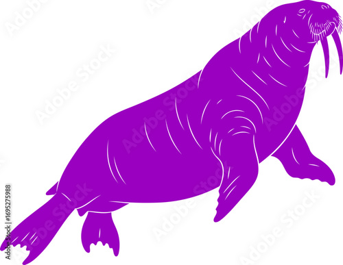 majestic purple walrus silhouette arctic oceans gentle giant, serene underwater majesty, isolated on transparent background