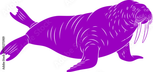majestic purple walrus silhouette icon of arctic majesty and oceans gentle giant, isolated on transparent background