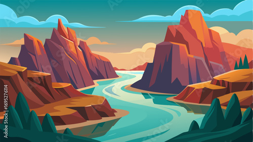 A the rocky crags a winding river winds its way creating a peaceful oasis in an otherwise harsh landscape.