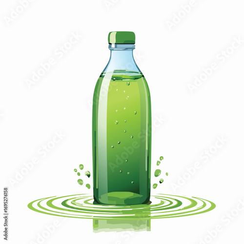 A bottle of healthy green juice or smoothie with a splash, isolated on a white background. A concept for detox, diet, and a healthy lifestyle. Generative AI