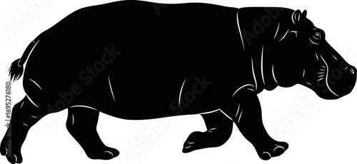 mighty hippo silhouette majestic river giants serene stroll, isolated on transparent background