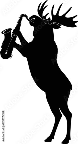moose saxophone player a whimsical silhouette of unexpected musical talent, isolated on transparent background