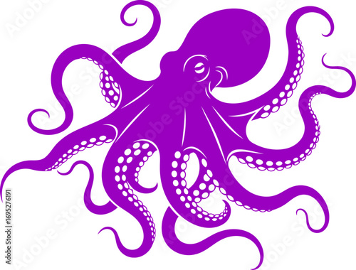 mysterious purple octopus silhouette emblem of ocean enigma and deep sea secrets, isolated on transparent background