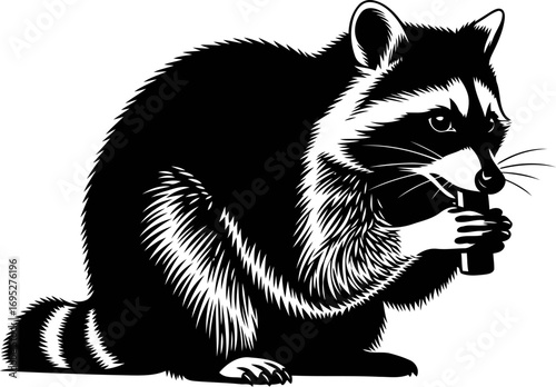 nighttime bandit a mischievous raccoons midnight snack, silhouette art, isolated on transparent background