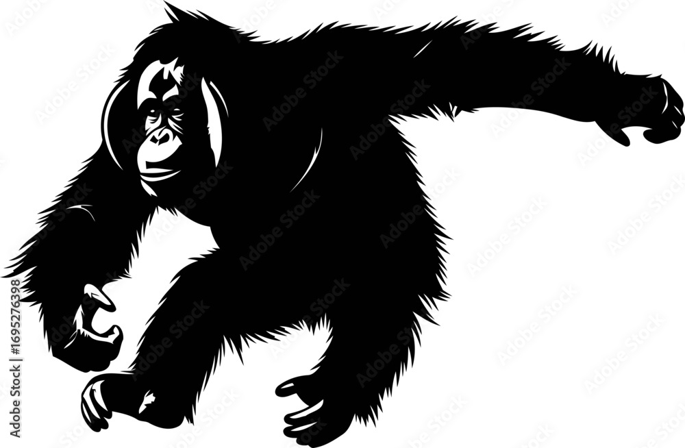 Obraz premium orangutan silhouette powerful ape, jungle king, majestic primate, isolated on transparent background