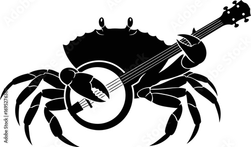 oceans rhythm a crabs bluegrass banjo jam silhouette , isolated on transparent background