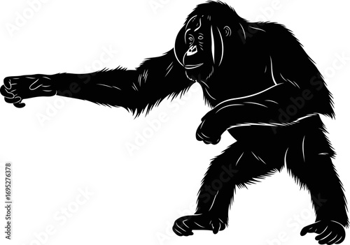 orangutan silhouette gentle giants invitation, reaching out, primate wisdom, isolated on transparent background
