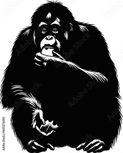 orangutan silhouette icon of gentle strength, rainforest majesty, and enduring wisdom, isolated on transparent background