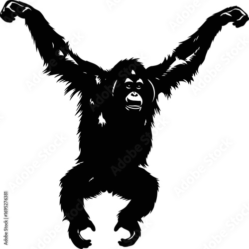 orangutan silhouette a powerful symbol of jungle strength and wild grace, art graphic, isolated on transparent background