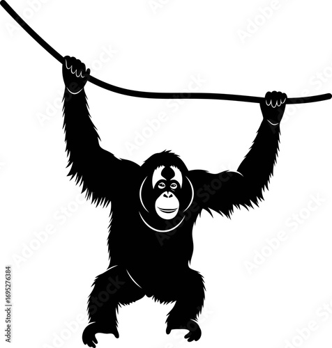 orangutan silhouette rainforest canopy acrobatics, a symbol of jungle harmony, isolated on transparent background