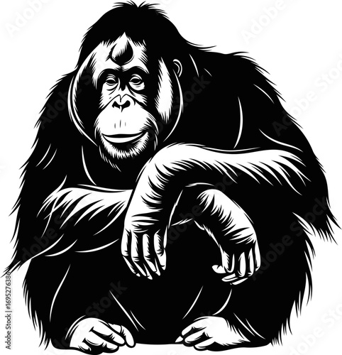 orangutan silhouette a gentle giants serene gaze, majestic rainforest king, ink art, isolated on transparent background