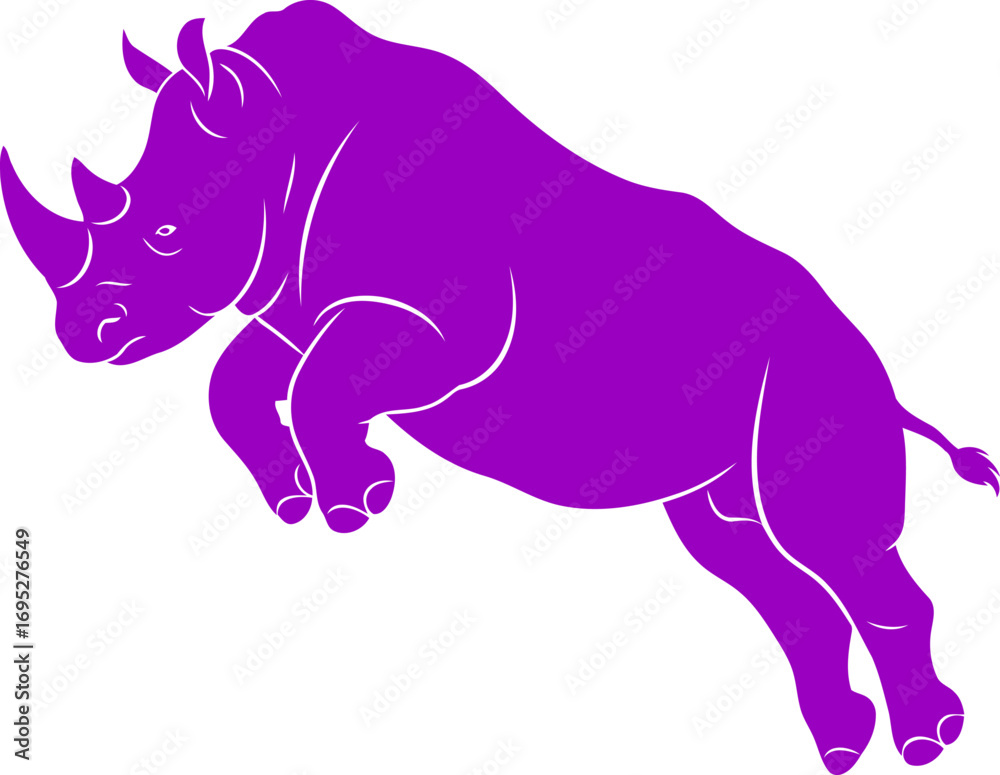 Fototapeta premium powerful purple rhino leap icon of untamed power, wild energy, and african majesty, isolated on transparent background