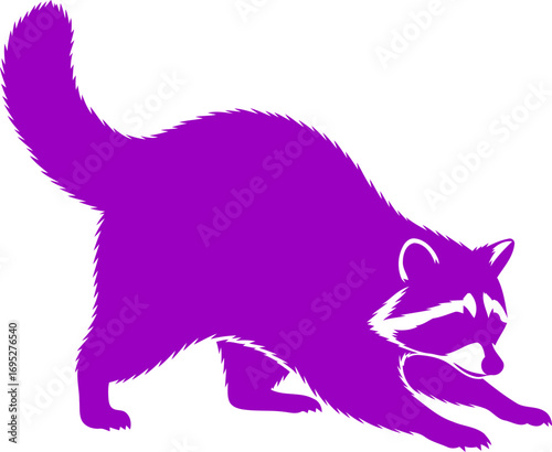 playful purple raccoon silhouette icon of mischief, nighttime adventures, and curious nature, isolated on transparent background