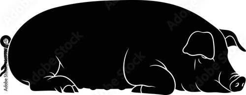 plump pigs peaceful slumber a silhouette of tranquil farm animal rest, isolated on transparent background