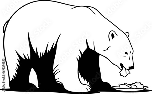 polar bears quiet meal arctic solitude, silhouette, elegant simplicity, isolated on transparent background