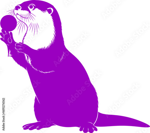 playful purple otters joyful stone embrace a silhouette of delightful riverbank fun and childlike wonder, isolated on transparent background