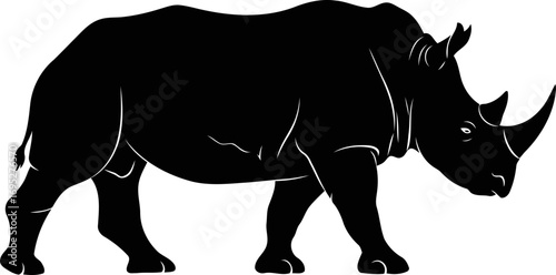 powerful rhino silhouette majestic beast, african wilderness, art design, isolated on transparent background