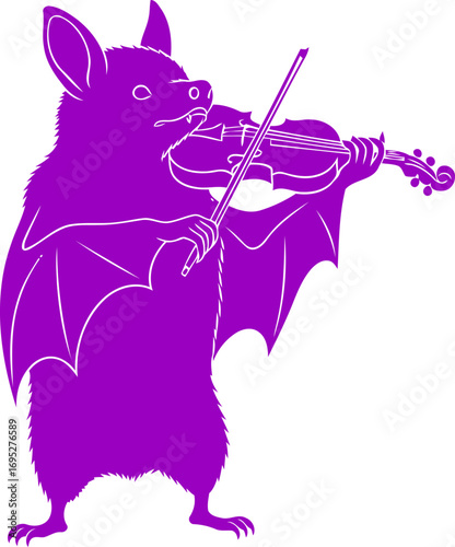 purple bats violin serenade a silhouette of nocturnal musicality and gothic charm, isolated on transparent background