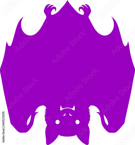 purple bat silhouette gothic night creature, upsidedown mystique, isolated on transparent background
