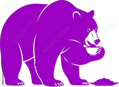 purple bear enjoying a quiet meal silhouette of peaceful strength and serene solitude, isolated on transparent background